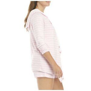 Roudelain Women’s Size M Long Sleeve Hooded Open Front Cardigan Pink Striped